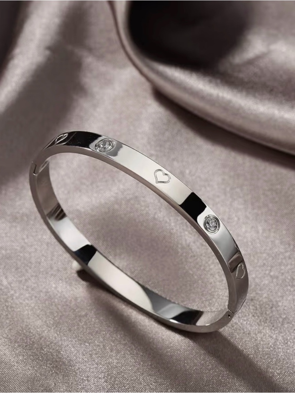 Silver Heart Accent Bangle Bracelet - Women's Jewelry